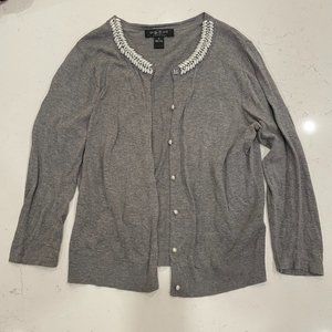 August Silk 3/4 Sleeve Cardigan with Pearl Details Grey Women's Medium